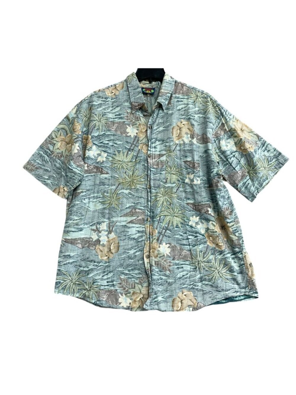 Hawaii Blues Men's XL  Button-Up Hawaiian Shirt Floral Palm Trees B1217
